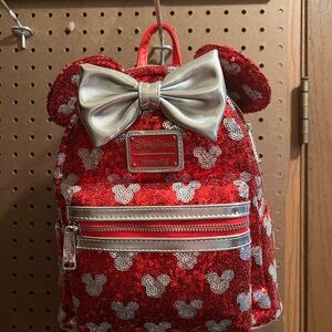 Disney Red and Silver Sequin Backpack